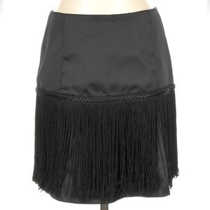 Vintage Y2K Cache Size 4 Black Fringe Mini Skirt Western Boho Cowgirl Party 20’s